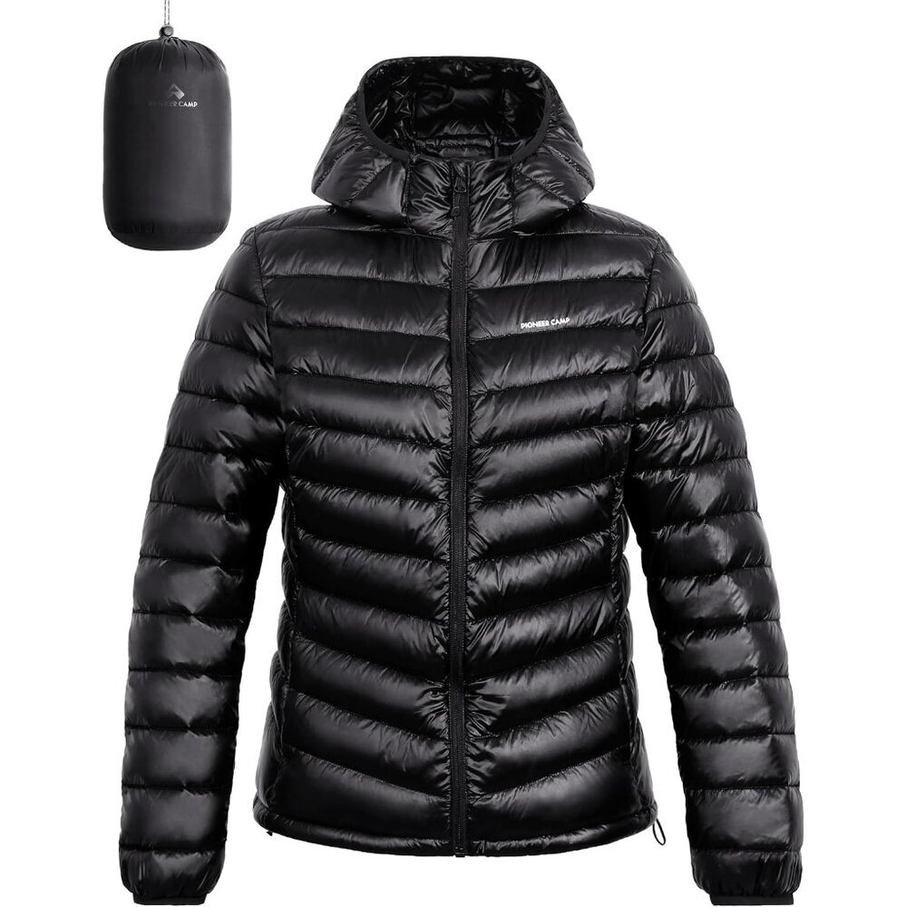 Women's  Shiny Black Puffer Jacket Winter Repellent Quilted Coat With Hood